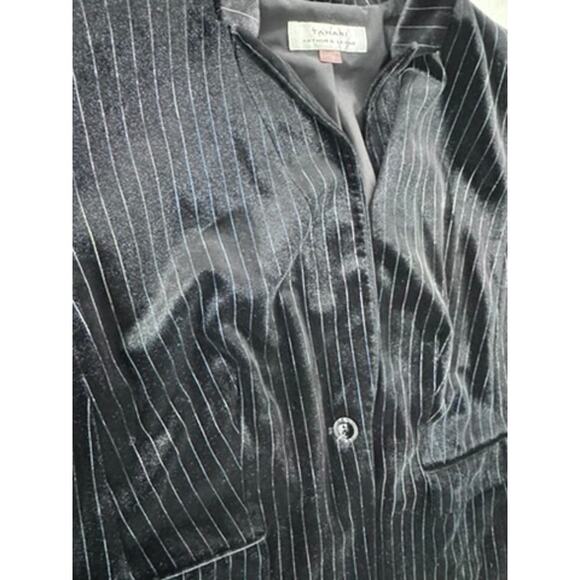"Tahari" Black Pinstripe Velvet Womens Blazer/Cardigan,Vintage,Y2K,Goth,Romance - Picture 6 of 11